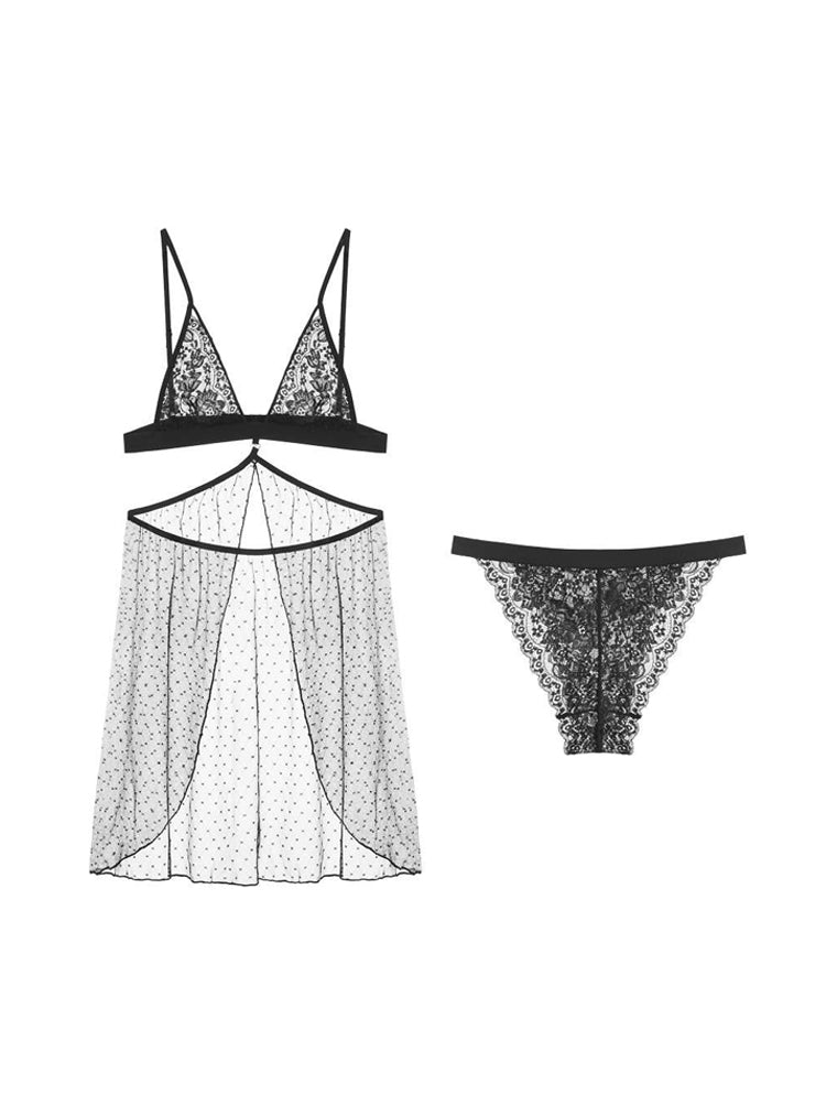 Floral Lace Lingerie Set with Mesh Bottom Cover