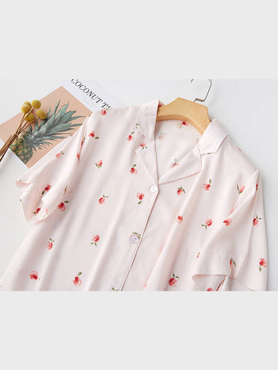 Pink Juicy Peach Print Short Pajama Set