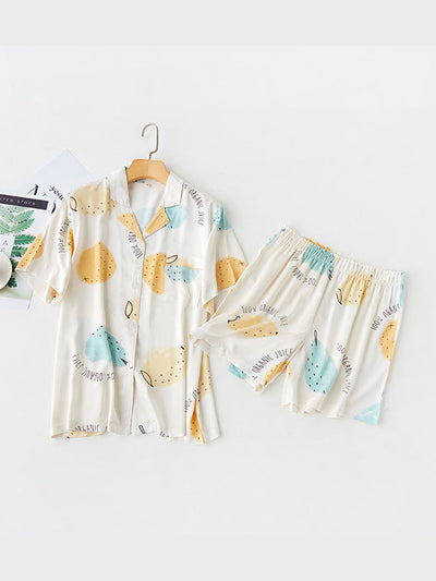 White Pear Print Short Pajama Set