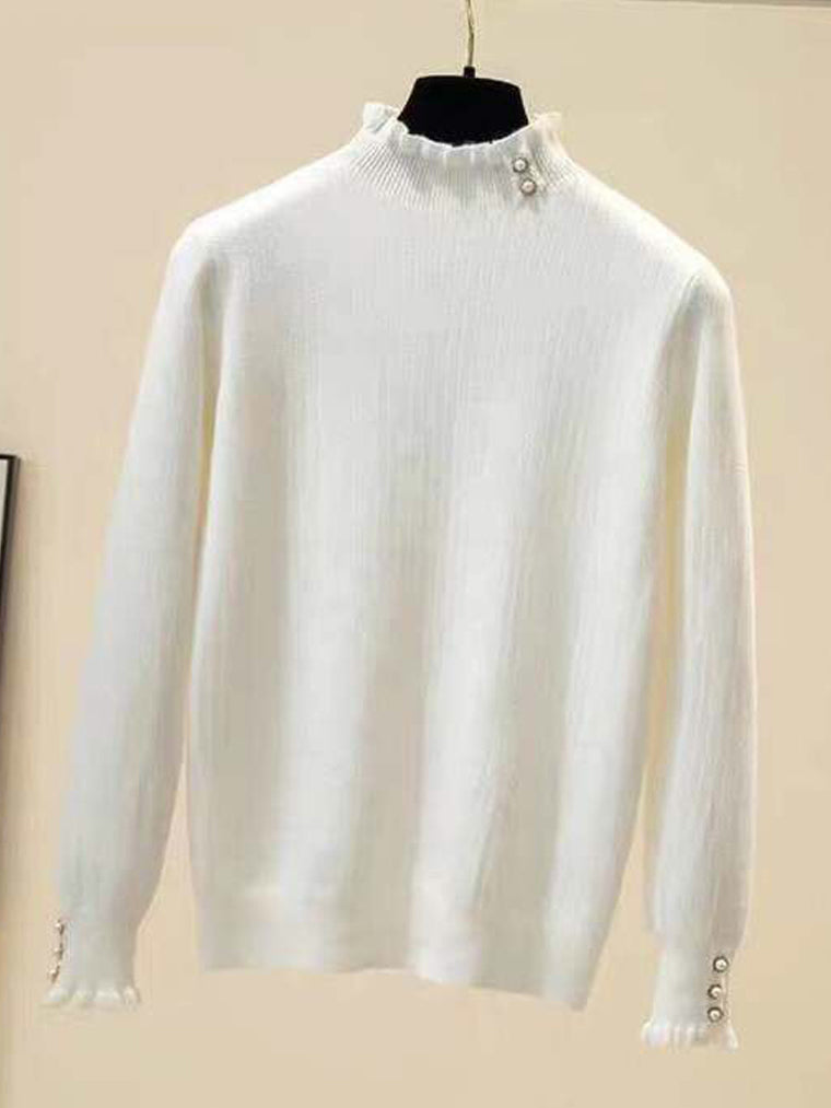 Button Fleece Mock Turtleneck Sweater