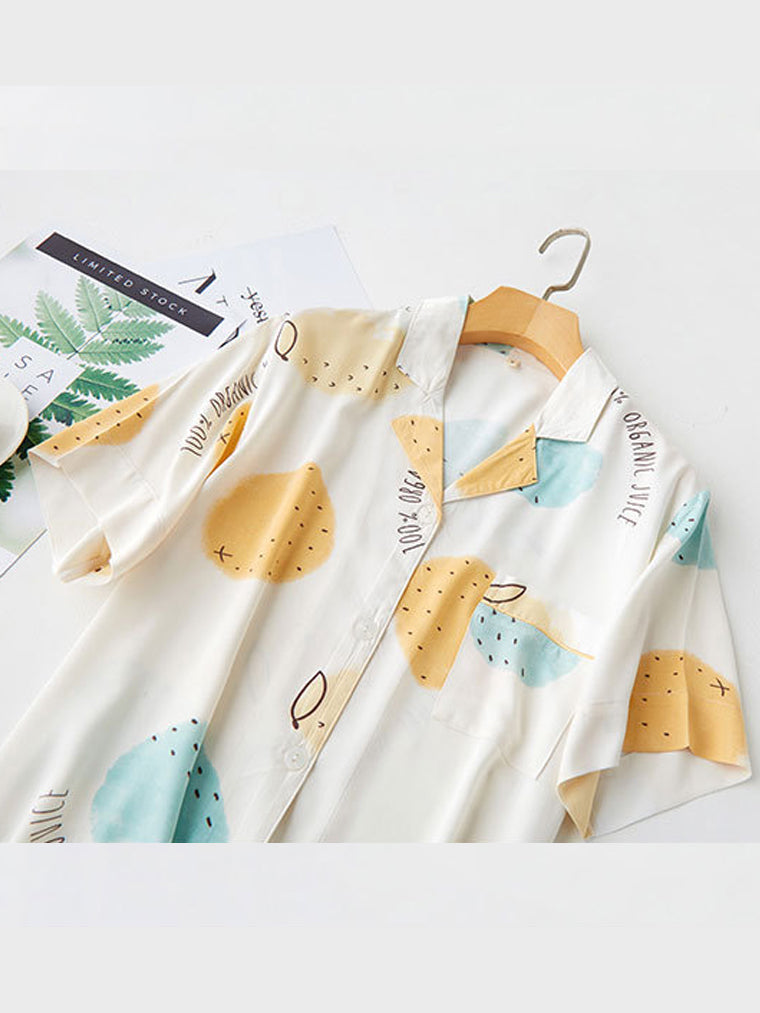 White Pear Print Short Pajama Set