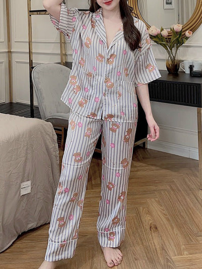 women's soft comfy silky satin pajama set pjs lounge
